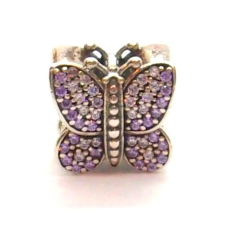 Pandora Sparkling Butterfly Pink & Purple Cz Stirling Silver Bracelet Charm